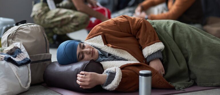 Side,View,Portrait,Of,Middle,Eastern,Woman,Wearing,Hijab,Sleeping